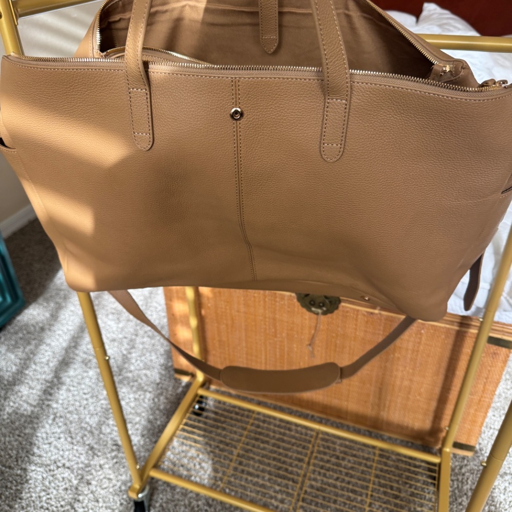 NWOT Quince Italian Leather Triple Compartment Weekender - golden tan - Picture 3 of 7